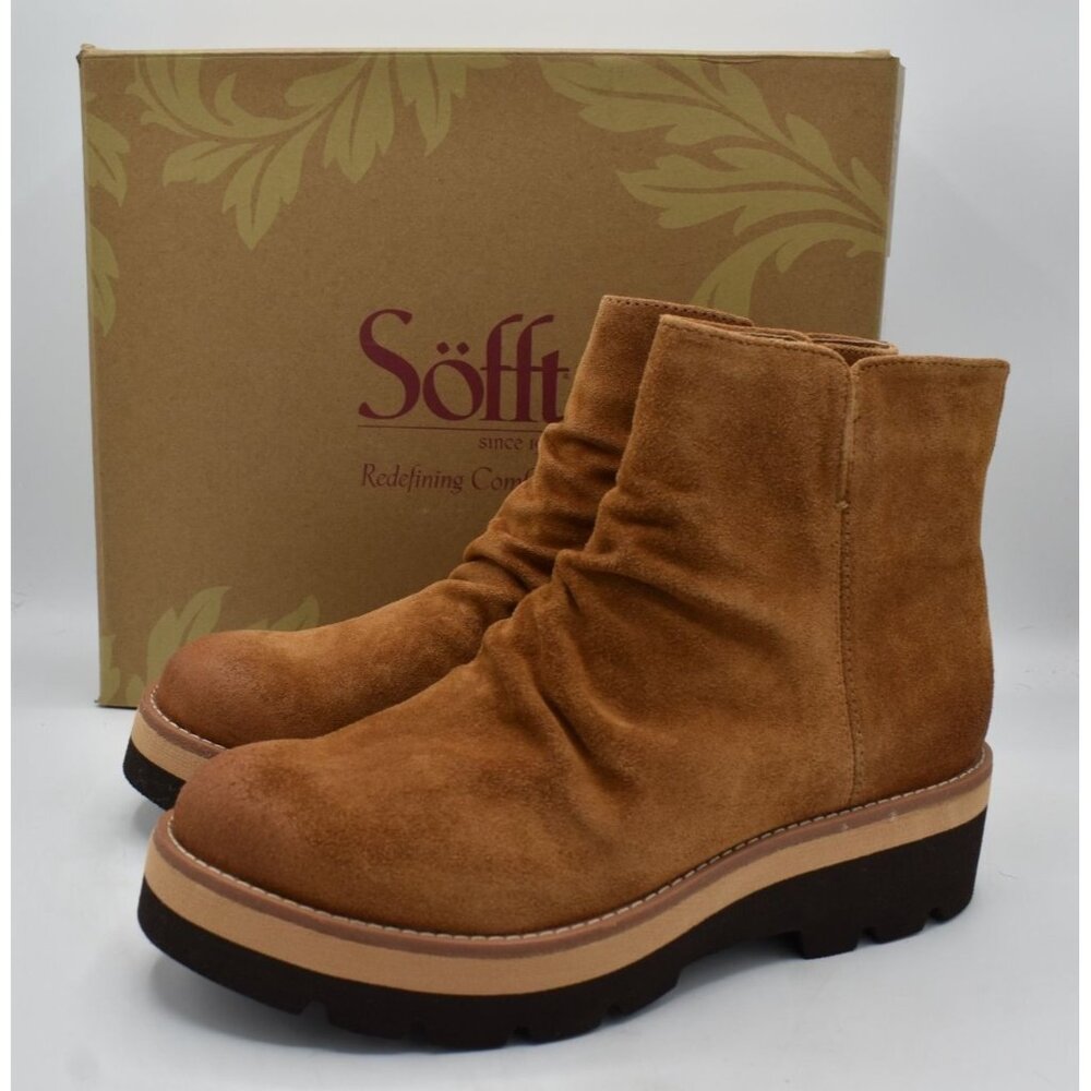 Tan Suede Ankle Booties - Women's Comfort Platform
